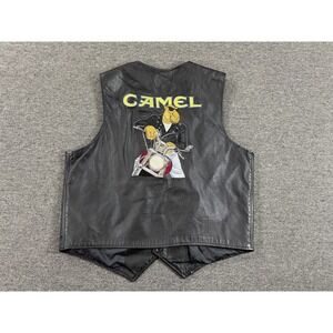 Vintage Joe‎ Camel Vest Mens 48 Black Leather Biker Motorcycle 90s Cigarettes
